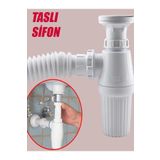 nublado Lavabo Sifonu Körüklü Sökülebilir Tas'lı Mutfak Banyo Evye Pis Su Gideri Borusu Plastik 38 Cm