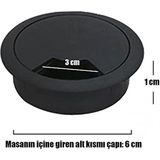 Nublado Masa Üstü Kablo Kanalı Deliği Kapağı Siyah Masa Kapağı 6 cm (5 Adet)