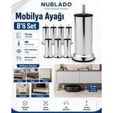 Nublado Mobilya Ayağı 8’li Set 12 cm M8 Krom Mobilya Ayağı Robot Süpürge Uyumlu Koltuk Baza Dolap Tv Ünitesi - Gri