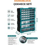 Nublado Monoblok Çekmece Seti 39'lu Turkuaz – Vida, Somun, Dübel ve Hırdavat Düzenleyici Organizer, Atölye Garaj Teknik Servis Için Tezgâh Üstü Plastik Çekmeceli Saklama Kutusu 37X47X16 cm Pratik Depolama - 1 Adet