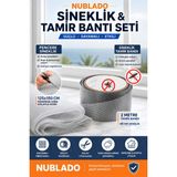 Nublado Pencere ve Kapı Sinekliği 125X150 cm + 2 Metre 48 mm Güçlü Yapışkanlı Tamir Bandı 2'li Set - Gri
