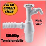 Nublado Pis Su Giderli Sökülebilir Tas'lı Çift Gider Sifon Körüklü Temizlenebilir Mutfak Banyo Lavabo Körük - Beyaz - Standart