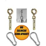 Nublado Salıncak Hamak Box Torbası Tavan Asma Aparatı Salıncağı Çelik Dübel + Karabina Kanca Takımı 2'li 8mm - Gümüş - 8 mm