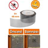 Nublado Siyah 48 mm x 2 Metre Yapışkanlı Sineklik Tülü Tamir Bandı Yırtık Kopmuş Delik Fiber Tül Yapıştırma - En 48 mm x Boy 2 m