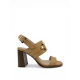Nude Hakiki Deri Metal Tokalı Modern Edgy Tasarım Yüksek Topuklu Kadın Sandalet (012351-U)