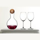 NudeGlass Kristal Şarap Karafı ve 2'li Paşabahçe Enoteca Şarap Kadehi Seti, 3 Parça, Mantar Kapaklı