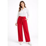 Nuevo Kadın Beli Lastikli Kırmızı Rahat Kesim Düz Paça Kumaş Pantolon Günlük Casual Pantolon -