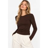 Nuevo Kahverengi Uzun Kollu Basic T-shirt - Bluz -