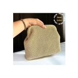 Nuggita Kadın Handmade Light Gold renk Simli İp Örme Burslu Çanta