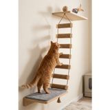 Nuigo Ahşap Kedi Tırmanma Merdiveni ve Duvar Köprüsü - Jüt İpli, 7 Basamak, 75 cm