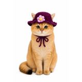 Nuigo Örgü Kedi Şapkası Çiçekli Mor Kulak Açık Evcil Hayvan Aksesuarı