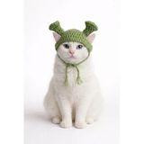 Nuigo Shrek Temalı El Yapımı Örgü Pet Şapkası - Ayarlanabilir Bağcıklı Yeşil Kedi Ve Küçük Irk Köpek Aksesuarı