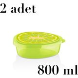 Nuit Concept 2 Adet 800 ml Limon Saklama Kabı Ev Ofis Kamp Okul Piknik Saklama Kabı L-00922 - Açık Yeşil - 1 Paket