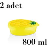 Nuit Concept 2 Adet Ananas Saklama Kabı Ev Okul Ofis Kamp Piknik Beslenme 800 ml L-00924 - Sarı - 1 Paket
