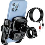 Nukrotech Mr Plus Motosiklet Telefon Tutucu Usb-C Şarjlı (Gidon ve Ayna Bağlantı Aparatlı) - Standart - Tek Renk