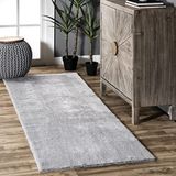 nuLOOM Loni Düz Renk Makinede Yıkanabilir Tüylü Yolluk Halı, 2' 6" x 8', Açık Gri