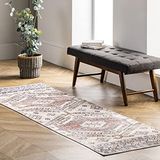 nuLOOM Mae Makinede Yıkanabilir Tribal Motif Yolluk Halı, 2' 6" x 12', Şeftali