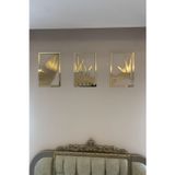 Numa Concept Yaprak Ve Sazlık 3'Lü Tablo Mdf Üzeri Gold Pleksi Duvar Dekorasyon Her Biri 30X24 Cm