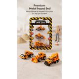 Numaca 3 lü Metal İnşaat Araçları Oyuncak İş Makineleri Pasta Süsü - Kepçe - Silindir Araç - Beton Mikseri 7 cm