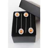 NUMETAL 4’lü Oval Turuncu Taşlı Eşarp İğnesi. Şal İğnesi. Türban İğnesi. Başörtü İğnesi. Eşarp Ve Şal İğnesi