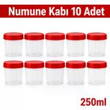 Numune Kabı Ölçekli Şeffaf Gövdeli Kırmızı Vidalı Kapaklı 250 Ml 10 Adet