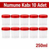 Numune Kabı Ölçekli Şeffaf Gövdeli Kırmızı Vidalı Kapaklı 250 Ml 10 Adet