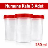 Numune Kabı Ölçekli Şeffaf Gövdeli Kırmızı Vidalı Kapaklı 250 Ml 3 Adet