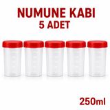 Numune Kabı Ölçekli Şeffaf Gövdeli Kırmızı Vidalı Kapaklı 250 Ml 5 Adet