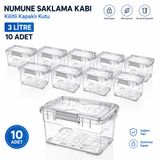 Numune Saklama Kabı 3 L - Kilit Kapaklı Kutu 10 Adet