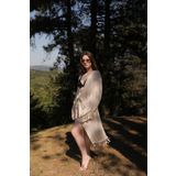 NuN Sîma, Şifon İpek Kaftan Elbise, Bej, Plaj Kıyafeti, Bohem Tarz, El Yapımı