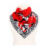 NUNE DESIGN Kırmızı Renkli Zebra Desenli Pamuklu Vual Bandana Çok Amaçlı Kare Fular 70*70 cm