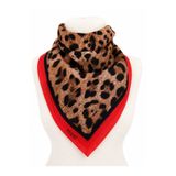 NUNE DESIGN Leopar Desenli Kırmızı Biyeli Pamuklu Vual Bandana Çok Amaçlı Kare Fular 70*70 cm