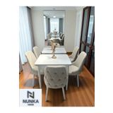 NUNKA HOME Kelebek Açılır Krem Mutfak Masa Takımı 80*130 6 Sandalyeli Modern Set