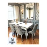 NUNKA HOME Şato Serisi Mutfak ve Salon Yemek Masası Takımı +6 Sandalyeli Gri Modern ve Şık Tasarım