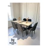 NUNKA HOME Şato Serisi Mutfak ve Salon Yemek Masası Takımı Antrasit +6 Sandalyeli Travertn Renk Masalı