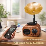 Nunu Radyo Retro Gramofon Görünümlü Bluetooth Hoparlör USB Şarjlı Fm Nostaljik Dekoratif Müzik Çalar - Ahşap - Ceviz