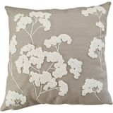 Nunu Teks Çiçek Desenli Punch Nakışlı Kırlent Kılıfı - 42 x 42 cm - Krem - Vizon