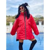 Nunu365com NUNU365 Oversize Şişme Deri Mont - Standart - Kırmızı