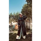 Nunu365com Siyah Queen Uzun Deri Ceket - 001-Siyah - L-40