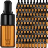 Nuogo 100 adet kehribar cam mini damlalıklı şişe, uçucu yağ damlatma şişesi, küçük boş numune şişesi, damlalıklı ve siyah kapaklı cam şişe, küçük kehribar cam şişeler, seyahat için parfüm kavanozları (3 ml)