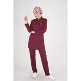 Nur Medikal Giyim Bordo Renk Sakura Model Tesettür Doktor Hemşire Scrubs Üniforma Takımı - 2XL