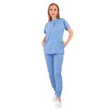 Nur Medikal Giyim Çağla Model Soft Likralı Bebe Mavi Hakim Yaka Scrubs Hemşire Doktor Üniforma Takımı, M Beden