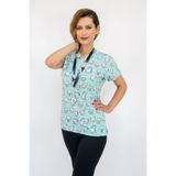 Nur Medikal Giyim Doktor Hemşire Forması, Yeşil Diş Desenli, Likralı, Tek Üst Forma Scrubs, XL Beden