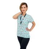Nur Medikal Giyim Doktor Hemşire Forması, Yeşil Diş Desenli, Likralı, Tek Üst Forma Scrubs