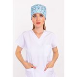 Nur Medikal Giyim Master Likra Mavi Diş Desenli Doktor Hemşire Hastane Diş Hekimi Cerrahi Bone