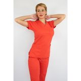 Nur Medikal Giyim Mercan Rengi Likralı Üst Forma, Kadın, 2XL Beden