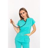Nur Medikal Giyim Mint Yeşili Likralı Cerrahi Üst Forma, Doktor Hemşire Scrubs Üniforma, 2XS Beden