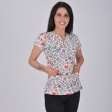 Nur Medikal Giyim Renkli Laborant Desenli Tek Üst Hastane Laboratuvar Forması - 2XL