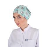 Nur Medikal Giyim Sevimli Tavşan Desenli Tesettür Doktor Hemşire Cerrahi Bone, Turkuaz