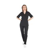 Nur Medikal Giyim Siyah Elegant Model Cerrahi Üniforma Belden Bağlamalı Scrubs Takım, Kadın, 2XL